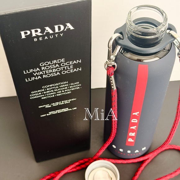 Prada Luna Rossa Ocean Water Bottle Screw-Top & Red Strap (16oz / Glass) - Picture 3 of 5